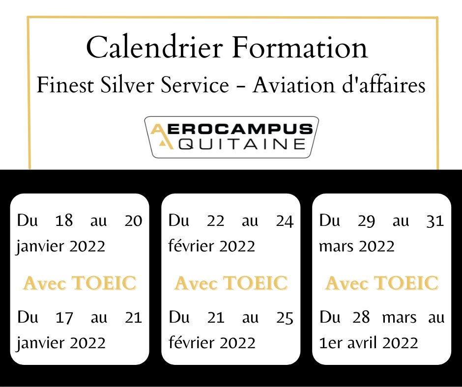 aerocampus_a's tweet photo. ~ Une session, deux offres !  ✈️ ~

Suivez notre formation « Finest Silver Service - Aviation d'affaires » et complétez-la avec l'option TOEIC, éligible au CPF.

📧 Contact : sales@aerocampus-aquitaine.com

#corporateflightattendant #vipflightattendant https://t.co/M32ibguygJ