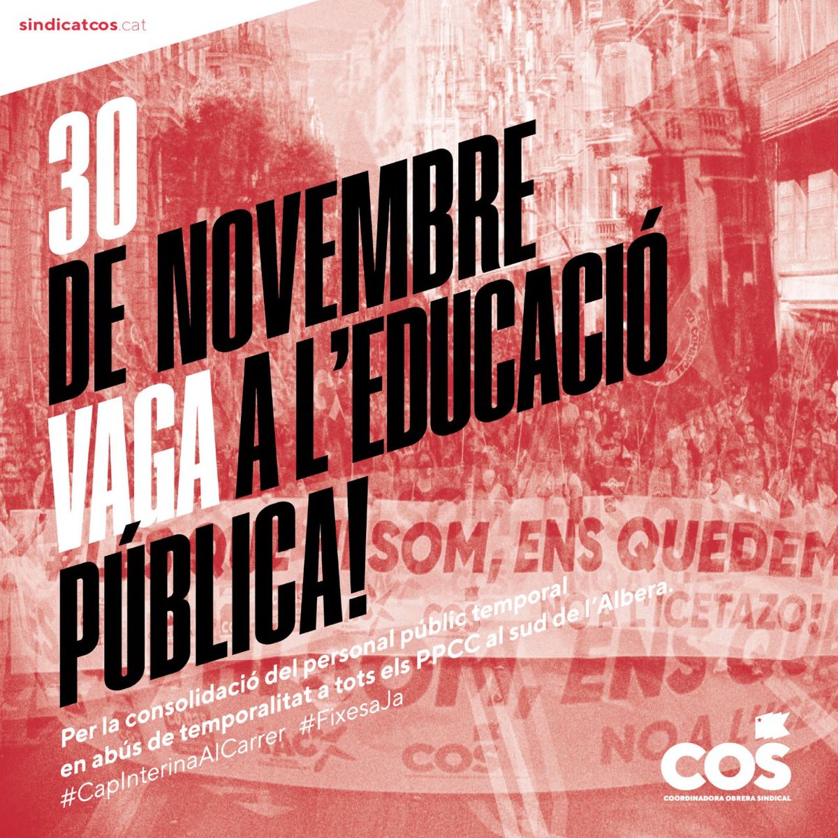 📢 Demà nova jornada de vaga a la Funció Pública!

✊✊🏼✊🏿 Les treballadores del sector públic anem a la vaga pels nostres drets laborals, com a interines, substitutes o funcionàries! 

📌 Ajuntament #Mataró, 9.30h

#VagaSectorPublic30Nov 
<a href="/COSEducacio/">COS Educació</a>