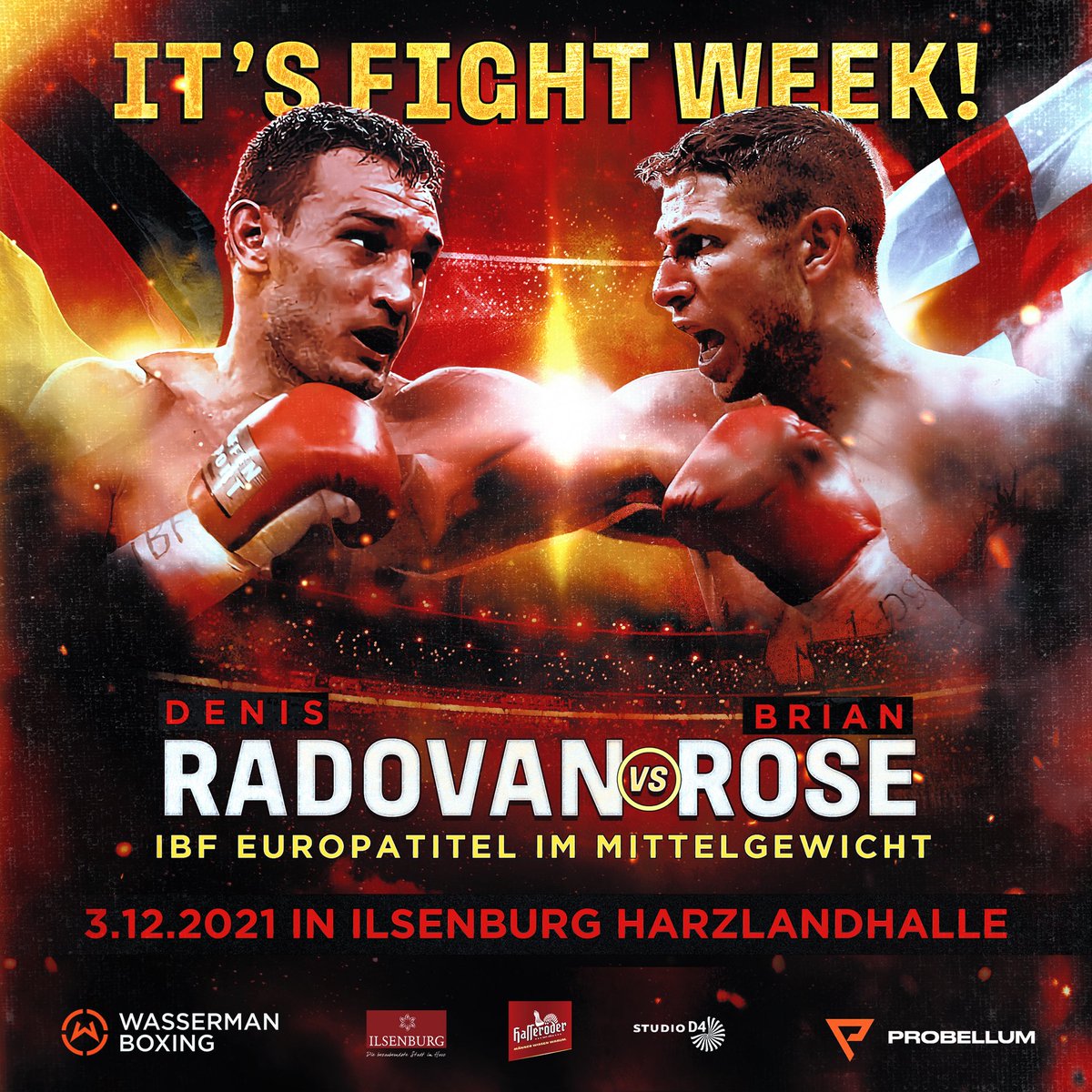 WassermanBoxing's tweet photo. It’s FIGHT WEEK 💥 🇩🇪 

@DenisRadovan takes on @Brian_Lion_Rose in Germany this Friday in a MAJOR night of international boxing 🔥 

🤝 @probellum 

#RadovanRose https://t.co/cfu9HOtREp
