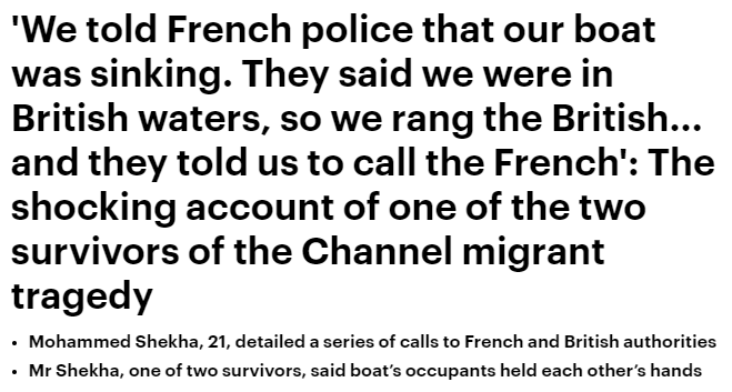 This account is absolutely devastating. Despite calls for help, UK and French authorities *refused* to rescue people. At least 27 people needlessly lost their lives as a result. 

Our governments both have blood on their hands.