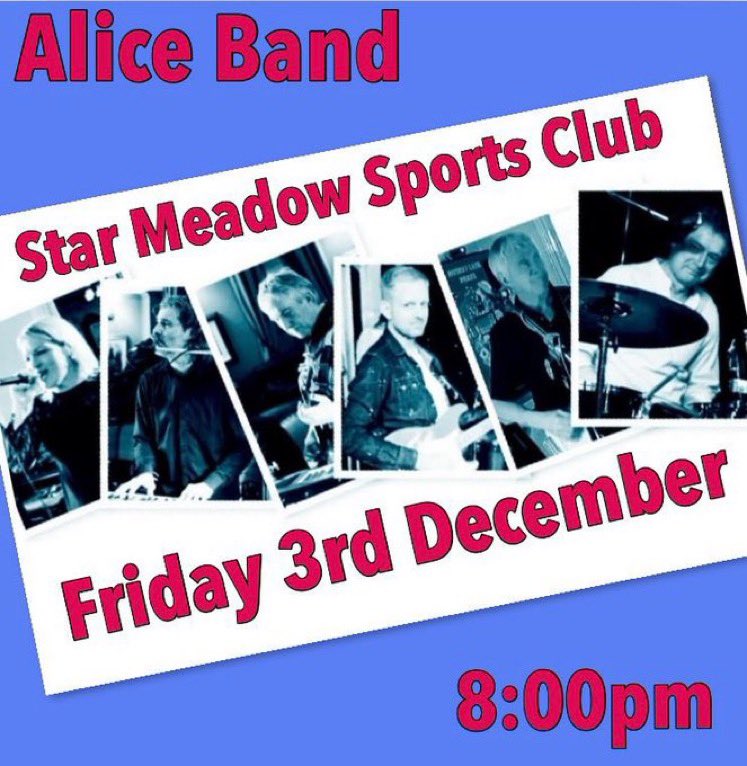 hollandsblairfc's tweet photo. Live music comes to Star Meadow Sports Club this Friday 3rd December 🤘🎸🥁🎤

8pm 

#aliceband https://t.co/CjozNYauzf
