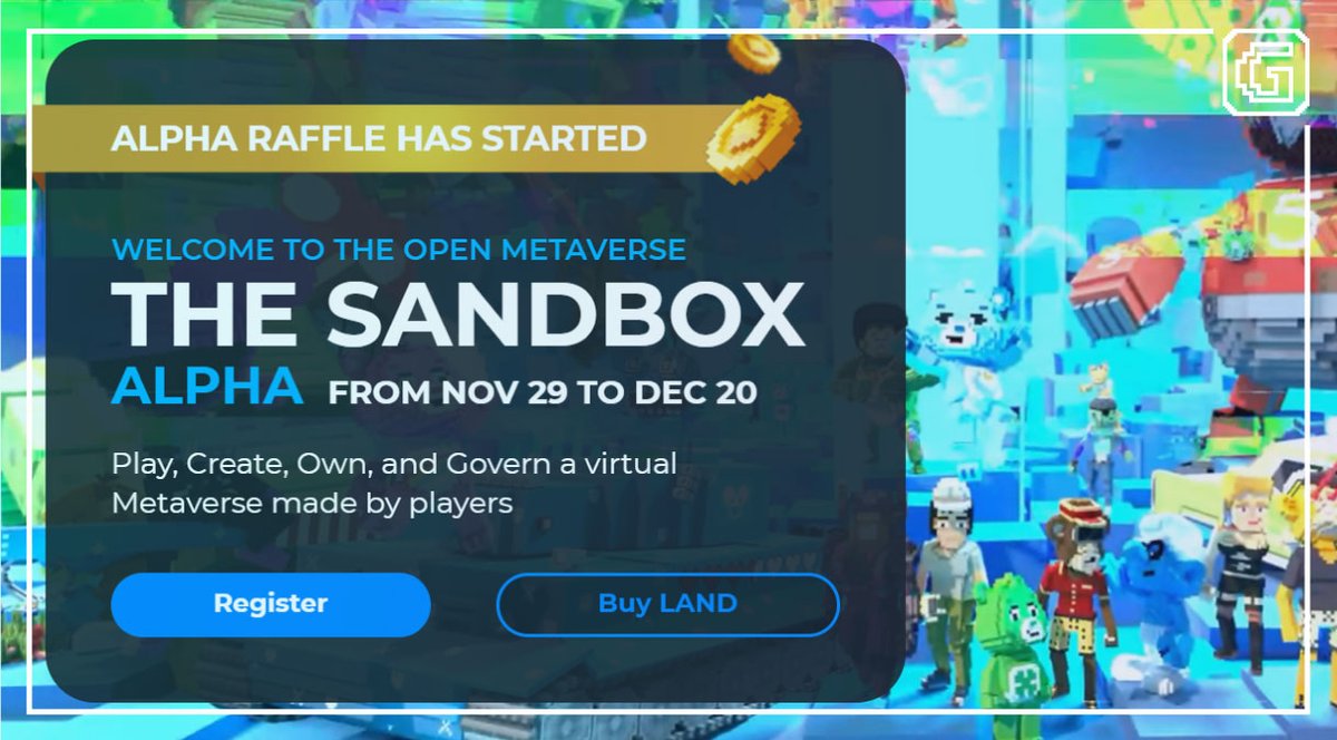 #TheSandbox Game alpha version RELEASED!🥳

Step into the Metaverse! Your chance to join the launch of a new era of gameplay is fast approaching.

#NFT #Airdrop #GinoaNFTexpert #blockchain #Ethereum #Metaverse #SAND