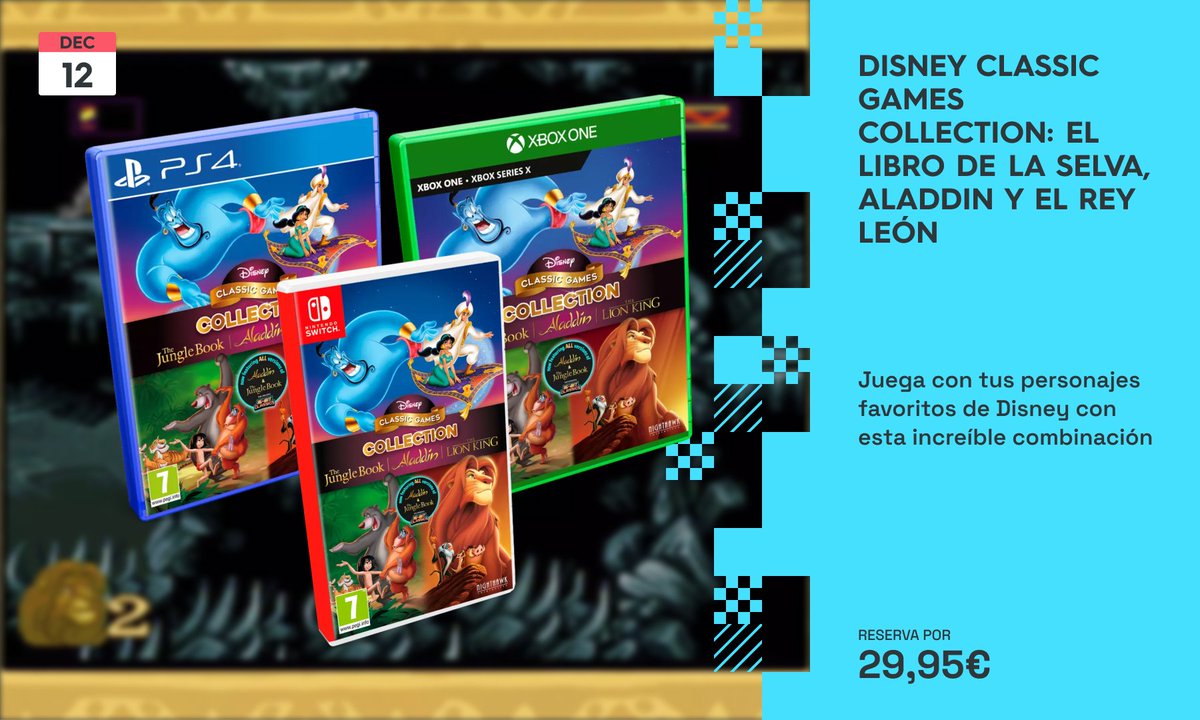 xtralife_es's tweet photo. Juega con tus personajes favoritos de Disney con esta increíble combinación de #DisneyClassicGamesCollection: El Libro de la Selva, Aladdin y El Rey León✨
Resérvalo ahora por 29,95 € y descubre sus nuevas funciones🤩
https://t.co/cLYCjAFRam https://t.co/3aaty6x0bj