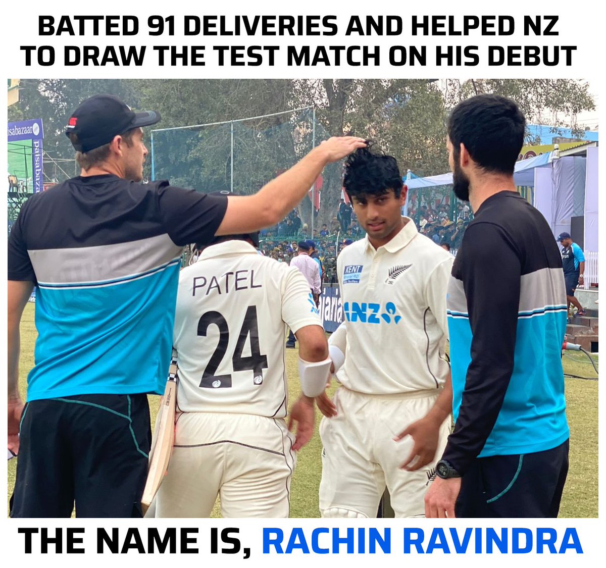 Rachin Ravindra who is named after Rahul Dravid and Sachin Tendulkar saved the Test on his debut.

📸: Blackcaps

#INDvNZ