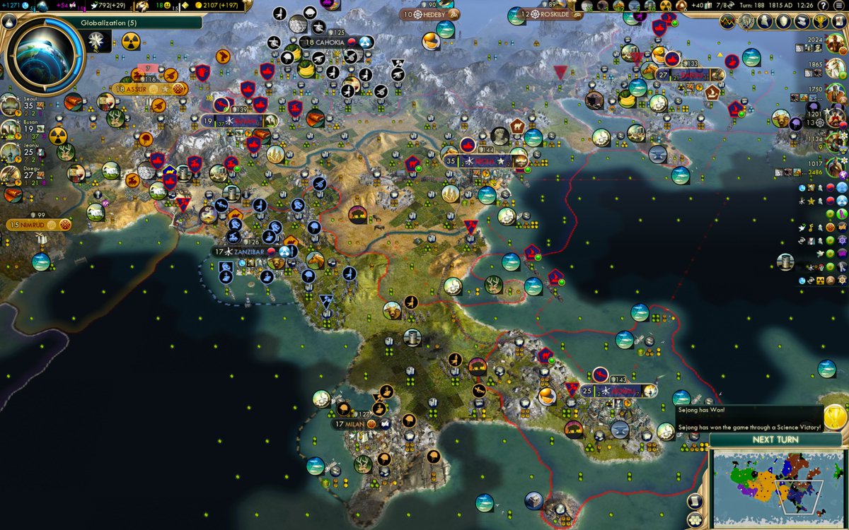 teelmo's tweet image. Challenge: Win #Civ5 on deity difficulty on quick speed before turn 200.

Solution: Four cities, tradition, Korea, Science victory turn 188. No mods, only EUI.

#civilization5 #civilization #civ