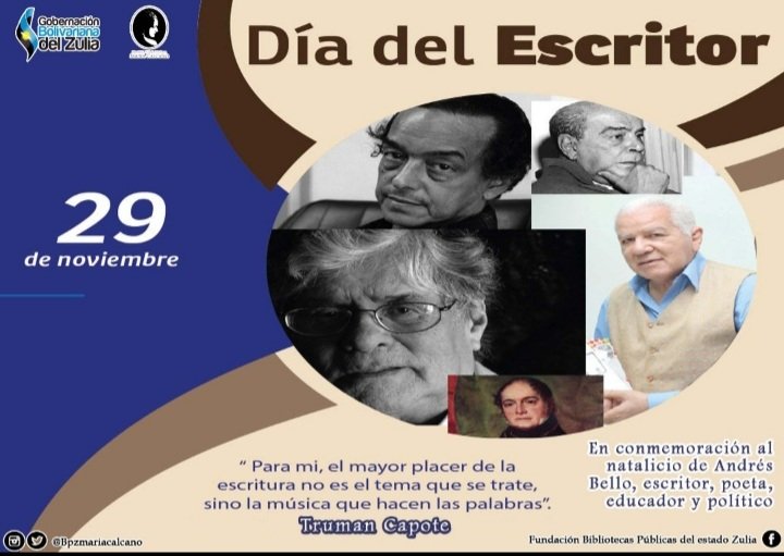 Hoy 29 de noviembre es el Día del Escritor en conmemoración al natalicio de Andres Bello, escritor, poeta, educador y político. 
@nicolasmaduro @omarprietogob <a href="/jesicalucena/">jesica lucena</a> @gbzuliacultura @damelischavez @portillonegrette <a href="/casiandrade/">Casilda Carolina</a> <a href="/rixioromero/">rixio romero</a> #SomosBPZ