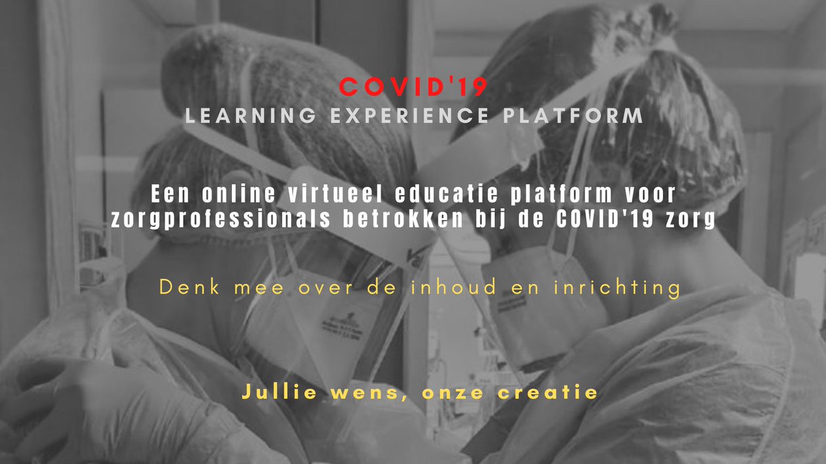 VpkDGH's tweet photo. Wij op zoek naar zorgprofessionals die mee willen denken aan de invulling van een online educatie platform voor het opleiden in COVID zorg

Ben je of ken je een zorgprofessional (of niet-zorgprofessionals) met goede ideeen

Klik dan hier
https://t.co/POGFanNTk6

delen=lief https://t.co/3pFMruhCZ7
