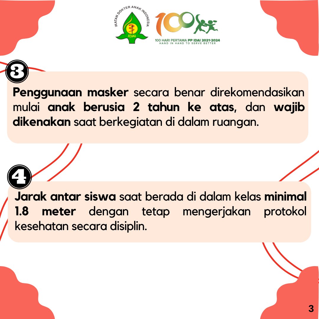idai_tweets's tweet photo. Berikut rekomendasi dari Ikatan Dokter Anak Indonesia terkait pembelajaran tatap muka (pemutakhiran 28 November 2021). Baca naskah lengkap melalui tautan berikut: https://t.co/fnDU9v4uEa
#COVID19
#RekomendasiIDAI
#IDAIStatement
#PTM
#PembelajaranTatapMuka https://t.co/oXwVhxMWvU