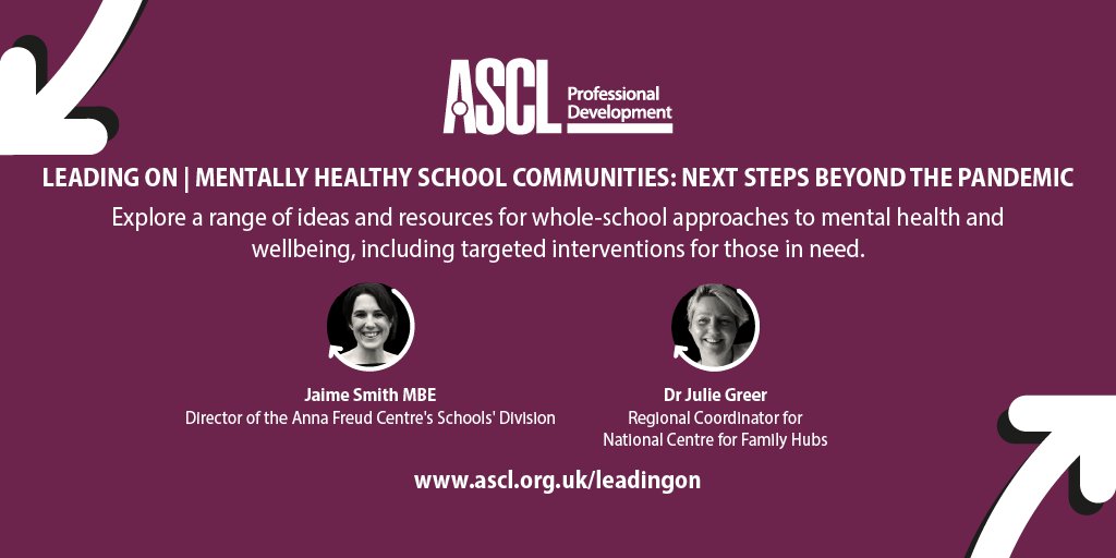 ASCL_UK's tweet photo. Join @JGreer_abc and Jaime Smith MBE @AFNCCF on Thursday for their Leading On webinar 'Mentally Healthy School Communities: Next steps beyond the pandemic'.
More details and online booking here:
ℹ https://t.co/g5UgssqAP9
#education #SchoolsinMind https://t.co/HevHO7OSj7