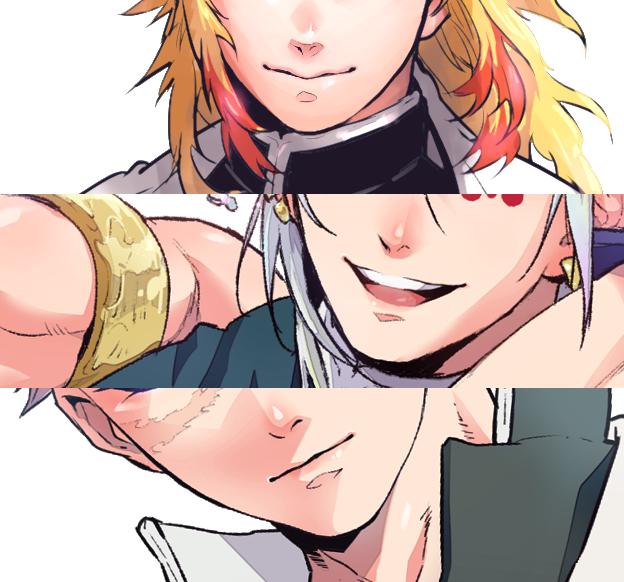 rengoku kyoujurou demon slayer uniform multiple boys male focus blonde hair smile head out of frame red hair  illustration images