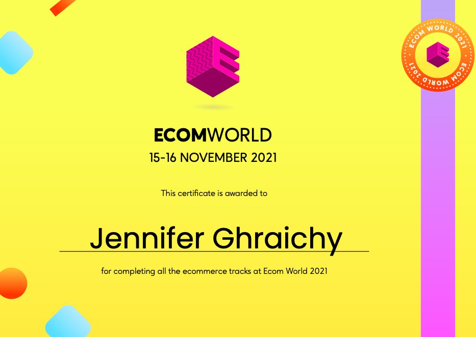 Didn't have the time to share with you the latest Ecom World Conference Certification of attendance. 

Was super happy to get to know the attendees and the speakers too! 

See you at the next one.

#Ecomworld #conference #2021 https://t.co/QRwLc5E7ou