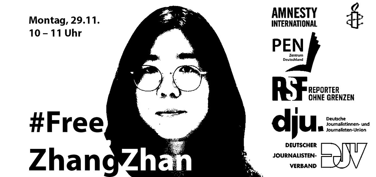 Für ihre #Corona-Berichterstattung aus Wuhan wurde die Bürgerjournalistin #ZhangZhan zu 4 Jahren Haft verurteilt. Sie trat in einen Hungerstreik und befindet sich in Lebensgefahr. Bitte setzen Sie sich für ihre Freilassung ein! @HeikoMaas, @ABaerbock, @OlafScholz, @W_Schmidt_ 1/2