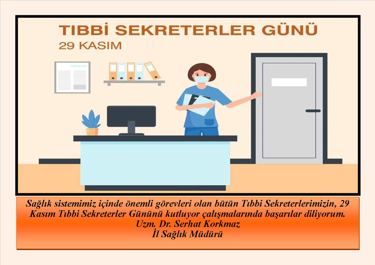 Sağlık sistemimiz içinde önemli görevleri olan bütün Tıbbi Sekreterlerimizin, 29 Kasım Tıbbi Sekreterler Gününü kutluyor çalışmalarında başarılar diliyorum.
Uzm. Dr. Serhat Korkmaz
İl Sağlık Müdürü
#TıbbiSekreterlerGünü #Pazartesi <a href="/sbsggm/">Sağlığın Geliştirilmesi</a>