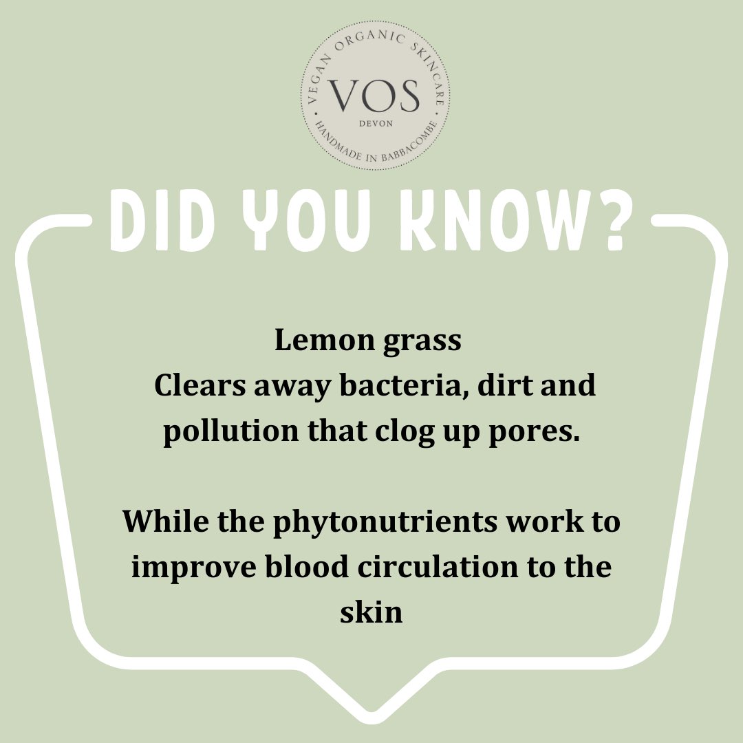 Find out about the benefits of lemon grass in skincare 🌿

#lemongrass #benefitsof #earlybiz #naturalingredients #vosdevon #naturalskincare #mondaythoughts