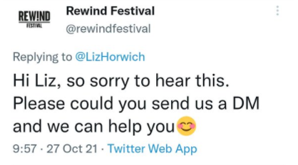 LizHorwich's tweet photo. @rewindfestival Received this, I DM'd and then nothing?
Where is the service from the Rewind Admins? https://t.co/X7RxYn7hGL