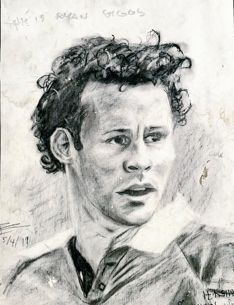 Drawn by teenage me. 1999 charcoals. Happy birthday Ryan Giggs.   