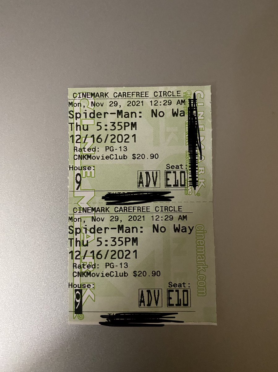 Wingmangunter's tweet photo. #Cinemark #SpiderManNoWayHome  I went in person to the box office to get my D-Box 3D tickets! https://t.co/b5hiflNrrI