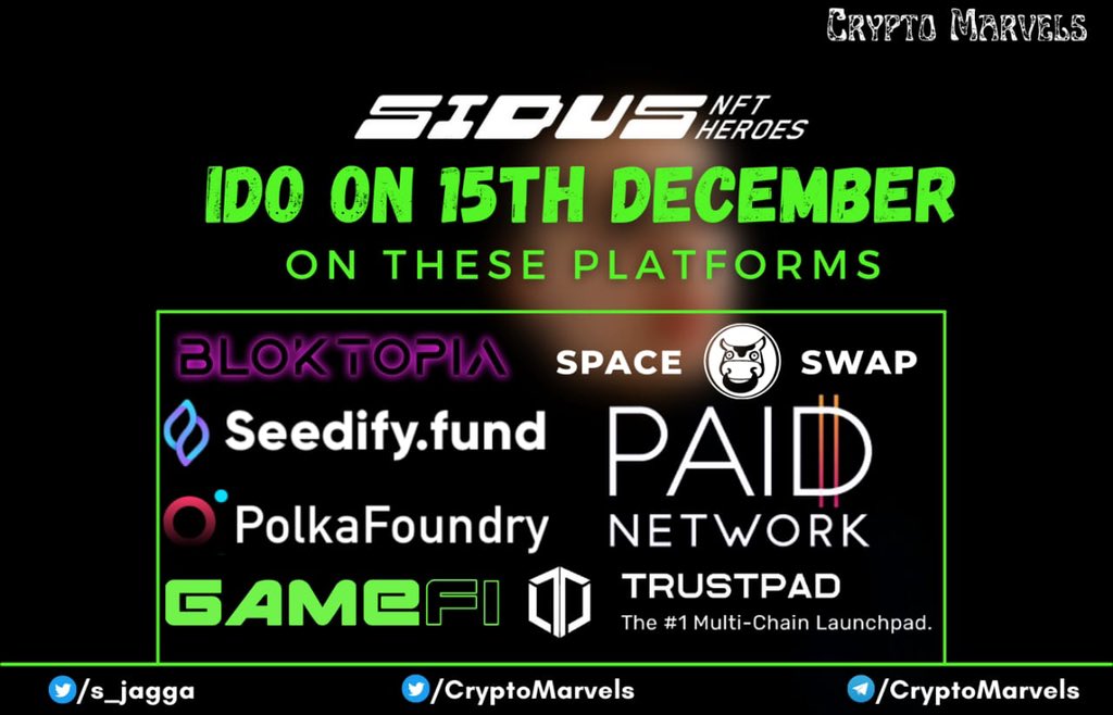 <a href="/galaxy_sidus/">SIDUS HEROES</a> Sidus 7 Launchpads coming on December 15th. 🔥

Prepare your USDT’s well in advance. 

SIDUS is coming soooooner 🔥🔥

t.me/CryptoMarvels for Latest News 🔥