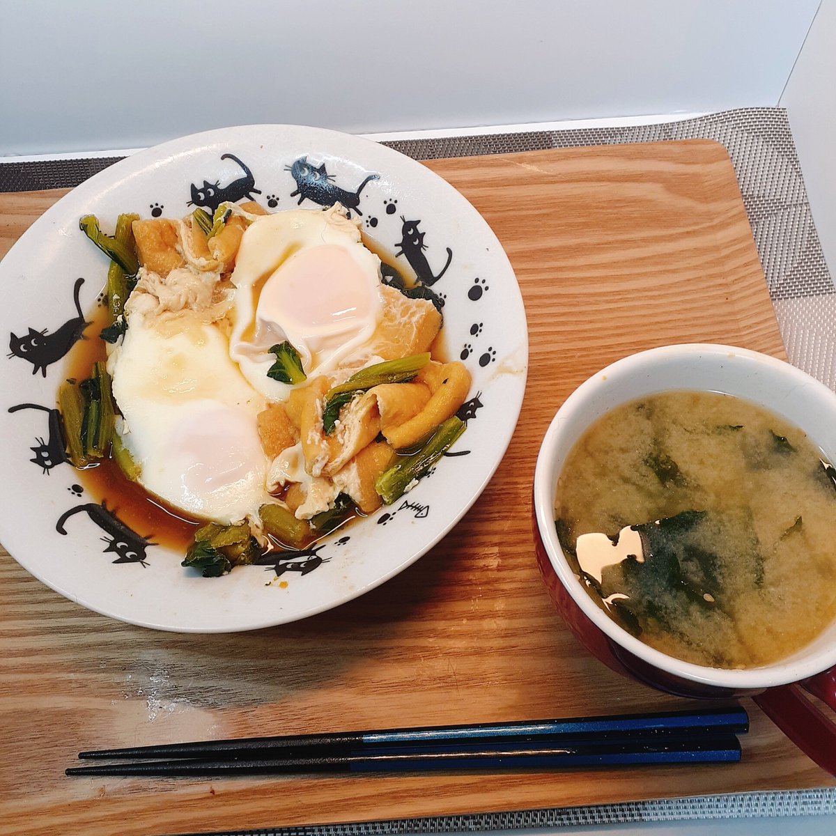 あげ忘れていた今朝の朝食 卵とお揚げの炊いたの 汁椀