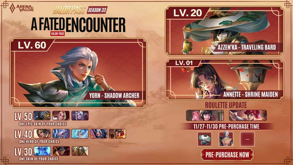 Midasbuyglobal's tweet photo. #AOV Valor Pass 33 is here! Pre-purchase now to get new heroes and more!
Time to top up on #Midasbuy for up to 4,800 extra AOV vouchers before 11/30!🎁
🇧🇷: https://t.co/POs2XJpVa0
🇲🇽: https://t.co/aANFEIpdQW
👉Download Game: https://t.co/3p40MdRqLi
#ArenaofValor #VP33 #CyberWeek https://t.co/9Uw5SZ4tqU