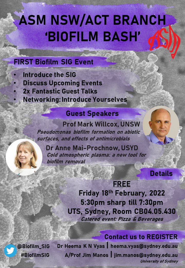 To kick off the @ASM_NSWACT @AUSSOCMIC #BiofilmSIG…
We have our ✨BIOFILM BASH✨ event in Feb, 2022.

✍️ Please note it in your diaries & don’t forget to REGISTER !