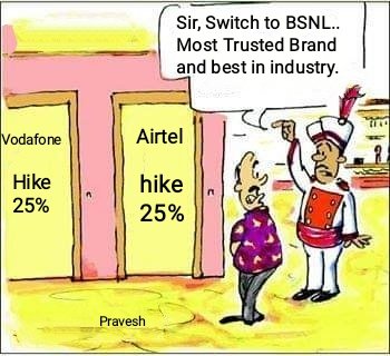 ArvindP03605352's tweet photo. #BoycottJioVodaAirtel
Vodafone and airtel already hiked 20- 25% their monthly 4G plan, now reliance jio plan to do so. 
Now the people looking for govt. owned BSNL, but still Government not provide 4G to BSNL? 

#BoycottJioVodaAirtel https://t.co/USIsffFuEy