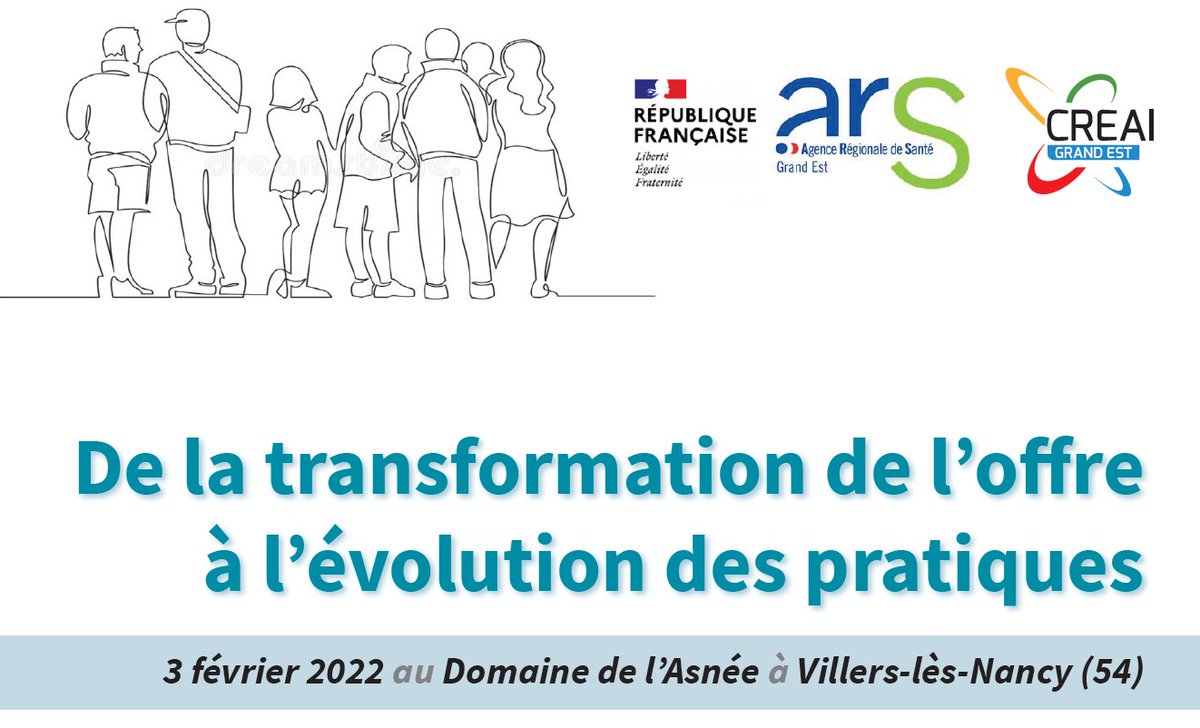 Journée d'étude de l'ARS et du CREAI Grand Est : "De la transformation de l’offre à l’évolution des pratiques" le 3 février 2022 à Villers-lès-Nancy (54). Lien pour s'inscrire : catalogue1-creai-grand-est.dendreo.com/formation/680/… #médicosocial
