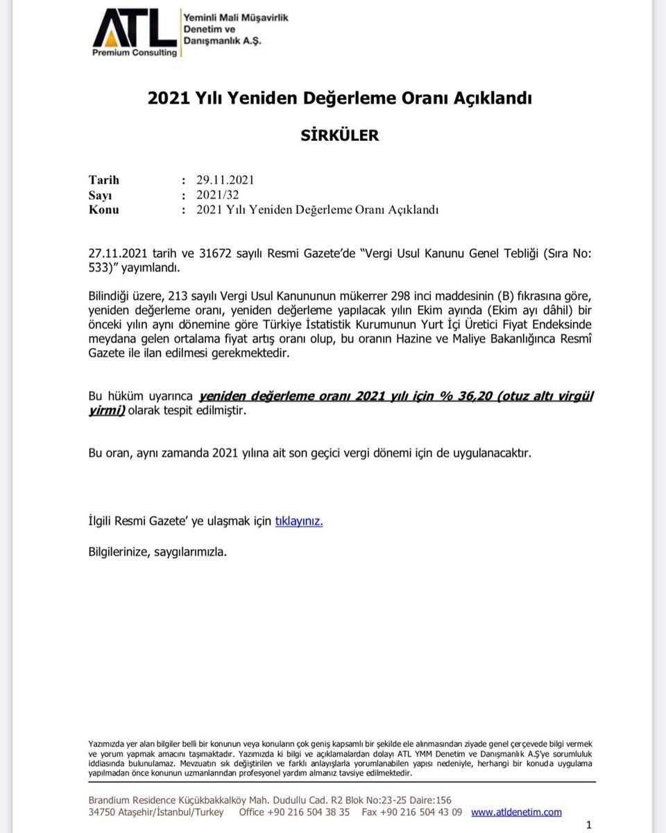 2021 Yılı Yeniden Değerleme Oranı Açıklandı. İlgili sirkülerimiz web sitemizde yayımlanmıştır.

atldenetim.com

ATL: #Audit #Tax #Legal