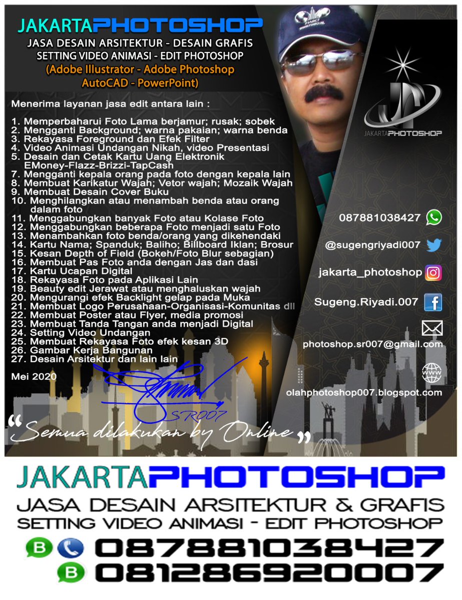 sugengriyadi007's tweet photo. JAKARTA PHOTOSHOP
Jasa Desain Grafis,
Edit-Rekayasa Foto - Desain Logo, Twibbon
Video Animasi Presentasi+materi Promosi - 
Desain + Cetak Kartu E-Money dll
#logo
#digital
#vector
#photoshop
#twibbon
#fotografi
#grafis
#foto
#Edit
#jasaedit
#tandatangan
#stempeldigital https://t.co/KIJw2afHhI