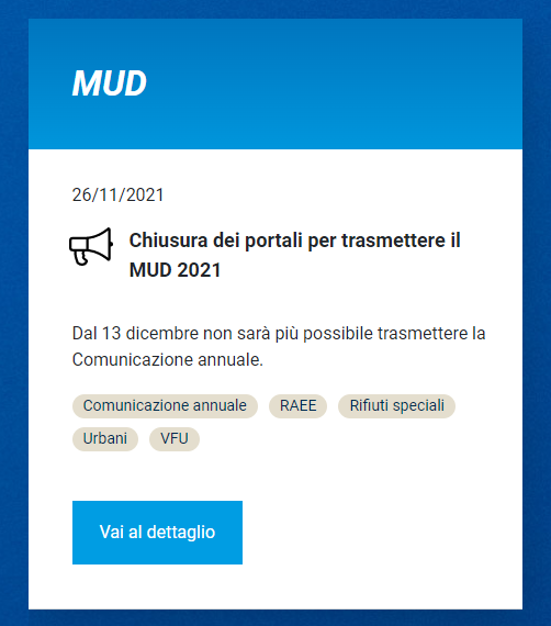 Tra 2 settimane verranno disattivati i portali per l'invio delle varie Comunicazioni della dichiarazione MUD; lo stesso vale per le Comunicazioni AEE e Pile sui rispettivi siti. ecocamere.it/dettaglio/noti…

<a href="/unioncamere/">Unioncamere</a> <a href="/ISPRA_Press/">ISPRA - Ist. Sup. Protezione e Ricerca Ambientale</a> 

#ambiente #rifiuti #dati #statistiche