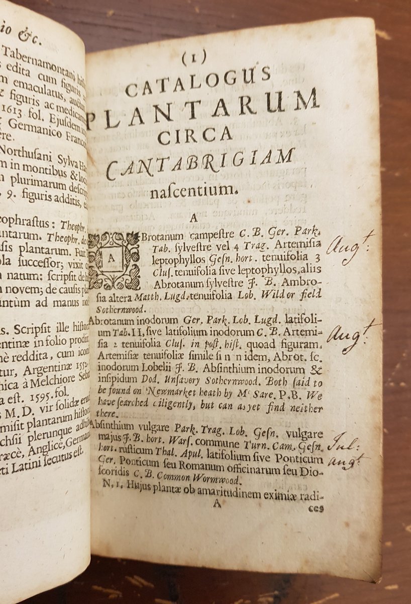 TrinCollLibCam's tweet photo. Celebrating naturalist and #TrinityCam alumnus John Ray, born #otd in 1627. His first botanical work, the Catalogus plantarum circa Cantabrigiam nascentium (1660), was the first English county flora. This is the copy in the #WrenLibrary. Catalogue record: https://t.co/pyl4jMZl8o. https://t.co/PG29HNMQPZ