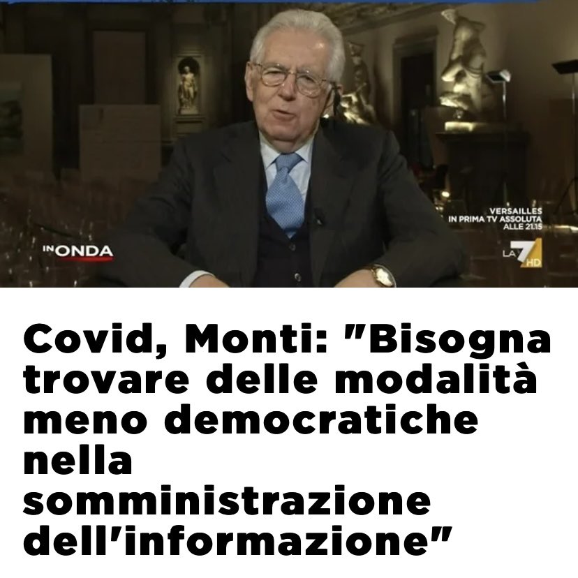 MarcoRizzo1959's tweet photo. Bisogna riflettere su queste parole del senatore a vita Monti. Questi signori, che hanno governato e governano il Paese, possono permettersi di svelare il loro piano di normalizzazione antidemocratica a favore di finanze e multinazionali,  senza essere sanzionati in alcun modo… https://t.co/iu8D99hBcQ