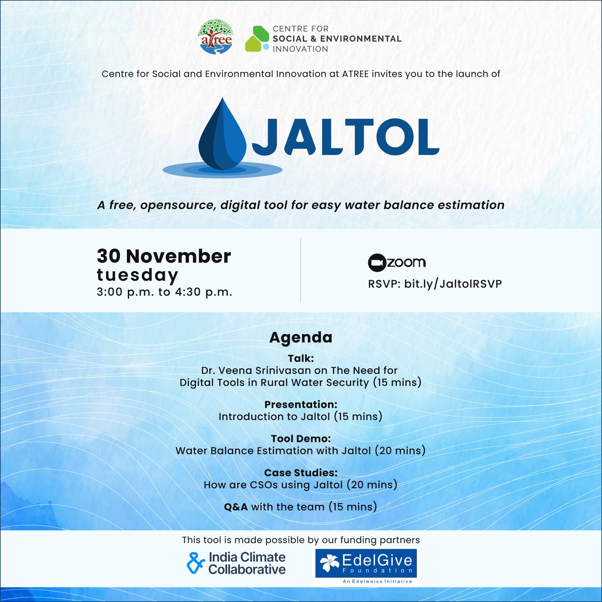 IndiaClimCollab's tweet photo. Jaltol — @csei_org-@atree_org’s free, #opensource #QGISplugin tool uses #remotesensing data to help communities make informed decisions about #watermanagement in their panchayat. RSVP to attend #JaltolLaunch on Tue, 30 Nov 2021 | 3-4:30pm: https://t.co/7gQPrMu3To https://t.co/x2m72pgv38