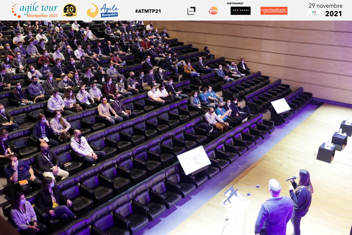 atmtp's tweet photo. C'est le moment que vous attendiez toutes et tous, la 10eme édition de l'Agile Tour commence. Et c'est @xelagerp qui démarre cette belle journée avec un discours de bienvenue a tous les participants.
#Accueil #Starter #Enthousiasme #ATMTP21 #agiletourmontpellier #10eEdition https://t.co/cTr1ga4iKL