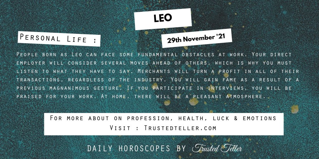 Trustedteller's tweet image. To know more, click on the link below.
trustedteller.com/horoscope

#Leo #Taurus #Scorpio #Sagittarius #Horoscope #ASTRO_GATEWAY_OPEN #ZodiacFacts