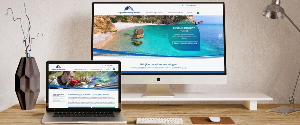 frisbeebv's tweet photo. In opdracht van @ConnyWisse realiseerden we een gloednieuwe website voor Equipar Holiday Homes. Met 2 vakantiehuisjes in Duitsland en een in Spanje verhuren zij pure vakantiepret! https://t.co/L8MescJWT1 https://t.co/gGXrqfeszZ