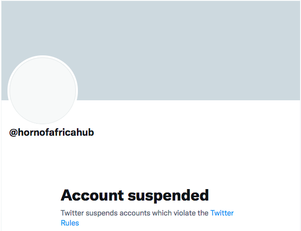 Qnie_Addiss's tweet photo. .@HornOfAfricaHub has also been suspended. Who is next @TwitterSupport? Is @Twitter also planning to shut itself in the HOA? https://t.co/zHpauUOUV5