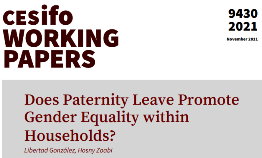 CESifoNetwork's tweet photo. Does Paternity Leave Promote Gender Equality within Households? | @LibertadGonLu  / Zoabi, Hosny | #EconTwitter https://t.co/sSzRn2o73X https://t.co/0MLU3abbhE