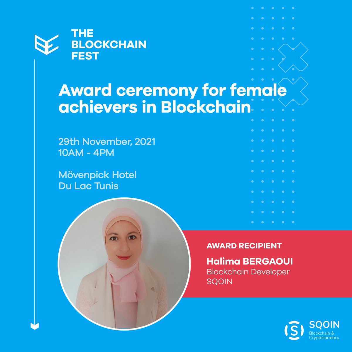 blockchainfest_'s tweet photo. The Blockchain Fest celebrates the achievement of women in blockchain &amp; crypto. Halima Bergaoui, Blockchain Developer, Sqoin. Watch the event live on https://t.co/l1ZuoLyQGJ 

#fintech #Paxful  #theBlockchainFest https://t.co/Fw8RfOJc4m