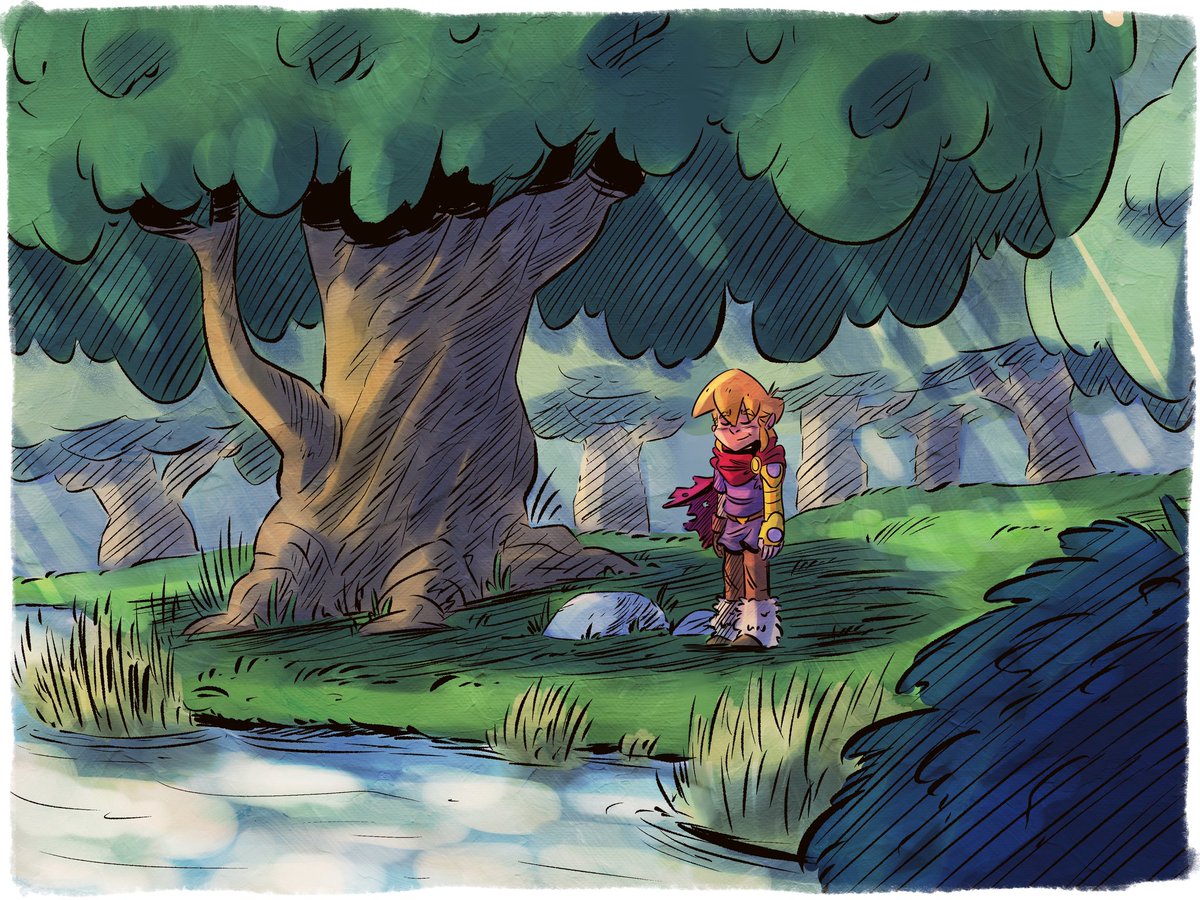 barcswow's tweet photo. Just a calm little scene of my character #swordy trying to study backgrounds a lot more! #irishartist #characterdesign #barcs https://t.co/9fE6PmZBiC