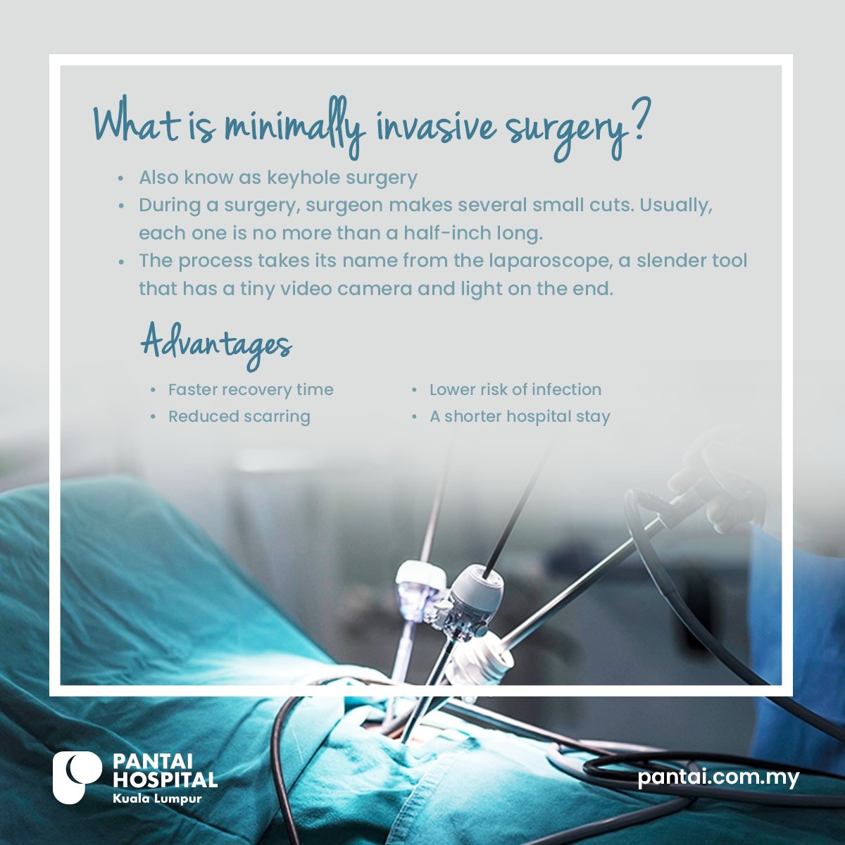 PantaiHospKL's tweet photo. Medical technology has grown by leaps and bounds! Today, surgery does not always mean huge incisions and long recovery times – surgeons are assisted by cameras, robots and other technical tools to carry out minimally invasive procedures.

#phkl #medicaltechnology https://t.co/2WA98xvMgE