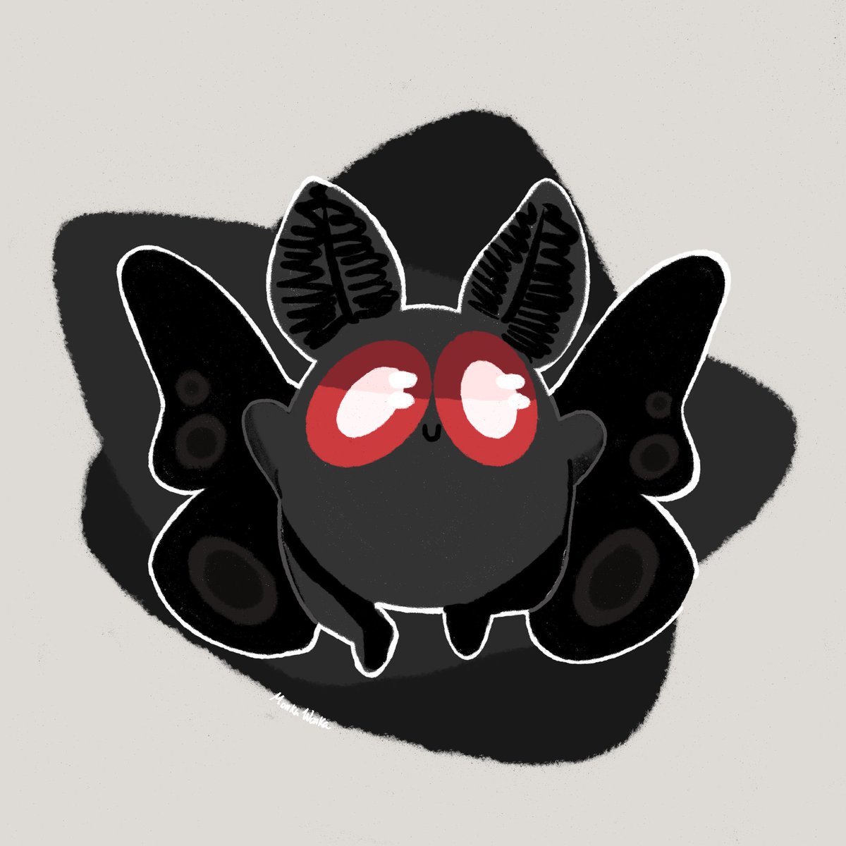 Ok, first post and it’s gonna be baby moth man. I’m also on Instagram and tumblr. If u find me there are no prizes. Just the feeling of dread. #mothman #art #digitalart #cuteart #Halloween #artistsontwitter