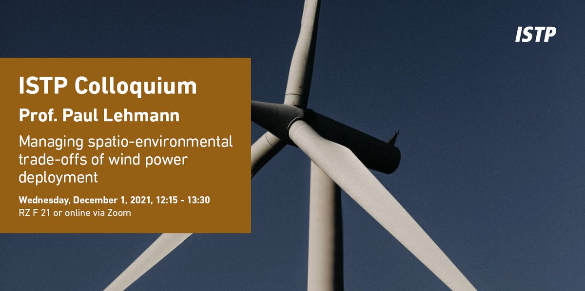 Where are onshore wind power facilities to be built, and what are aspects to look at when making such decisions? On Wed, December 1, <a href="/pleh_mann/">Paul Lehmann</a> will discuss these questions at the ISTP Colloquium! <a href="/UFZ_de/">UFZ</a> 

Join in-person (certificate required) or online: u.ethz.ch/Ls5Qs