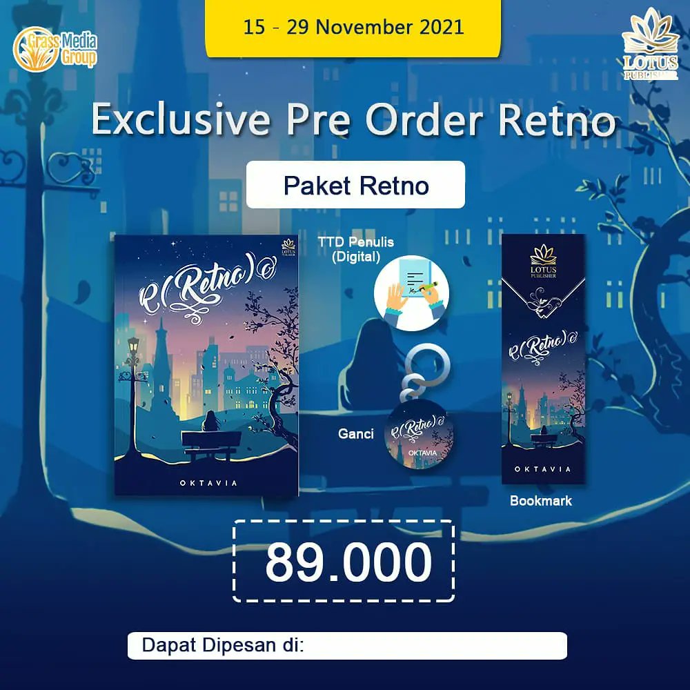 BukuWanita's tweet image. /bw/ Last Day PO

Novel #Retno Oktavia

📚 Order : linktr.ee/Orderbukuwanita
💰 Payment :
❤️ BCA/BRI/Mandiri/BNI/Permata/JeniusBTPN
❤️ Gopay/OVO/Dana/LinkAja/ShopeePay
❤️ Alfamart
❤️ QRIS
❤️ COD
✈️ Worldwide Shipping