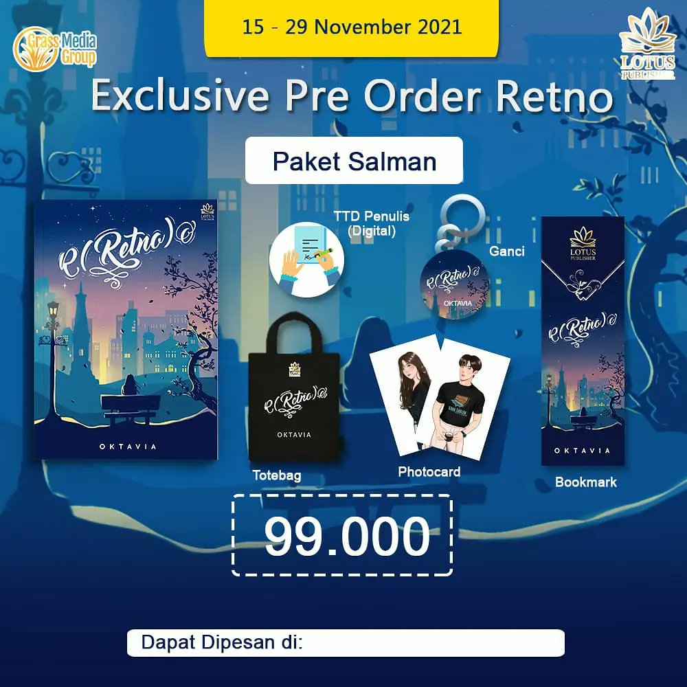 BukuWanita's tweet image. /bw/ Last Day PO

Novel #Retno Oktavia

📚 Order : linktr.ee/Orderbukuwanita
💰 Payment :
❤️ BCA/BRI/Mandiri/BNI/Permata/JeniusBTPN
❤️ Gopay/OVO/Dana/LinkAja/ShopeePay
❤️ Alfamart
❤️ QRIS
❤️ COD
✈️ Worldwide Shipping