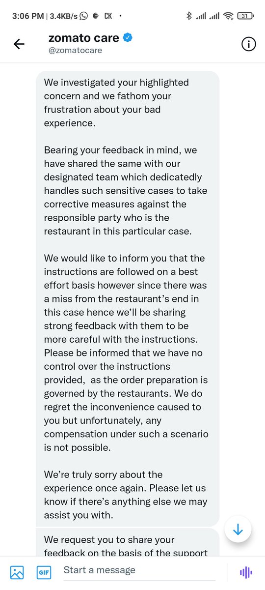 Joshi64595423's tweet photo. When I complained about this whole thing to #zomato, they said that they can't do anything about it, it was restaurant's mistake. So can I file a case on them? And if yes then what is the process?@thecroindia @zomatocare https://t.co/DJ91N4sKNl