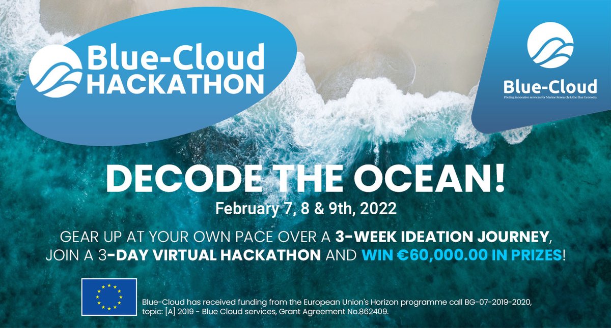 BlueCloudEU's tweet image. 🌊Blue-Cloud #Hackathon
🏅60.000 € Prize pool
⏺Registration open from Nov 24, 2021
👨‍🎓Open to multiple backgrounds
🌐Online | Worldwide

Decode the Ocean!
Register now: bit.ly/3l4RLmM

#bluecloud #hackathon #decodetheocean #OceanDecade #SDGs #EUGreenDeal #biodiversity