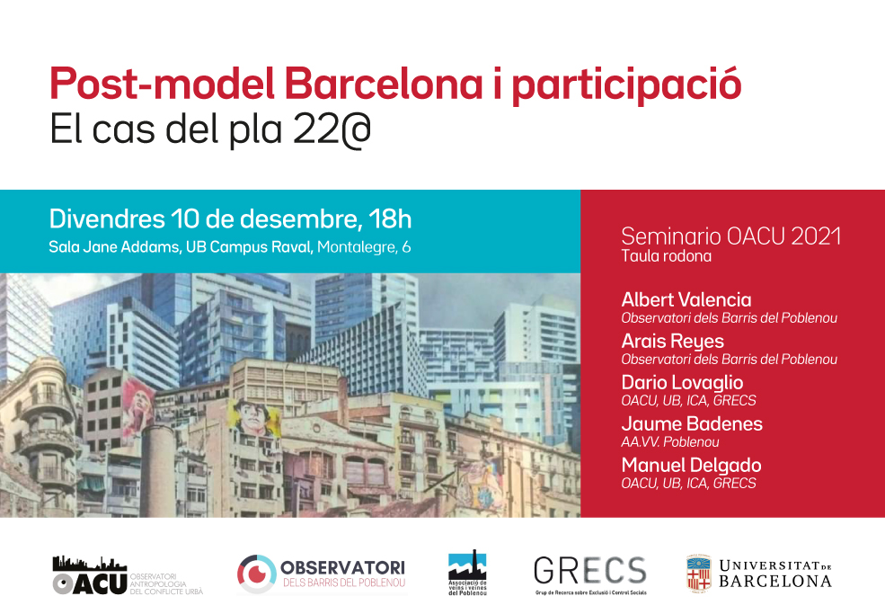 El post-model Barcelona "trencaria" amb l'anterior model. 

En parlarem amb:

Albert Valencia, Arais Reyes, Dario Lovaglio, Jaume Badenes, Manuel Delgado

Divendres 10 de desembre, 18h
Sala Jane Addams, UB Campus Raval, Montalegre, 6.