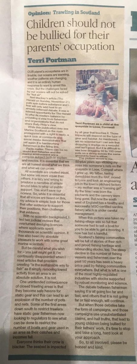 When Scottish fishermen’s young children are being bullied by their classmates for their parent’s occupation, we are well past the time to look away, and say nothing. My Op-Ed for Scottish Herald on Sunday. This must stop, now.