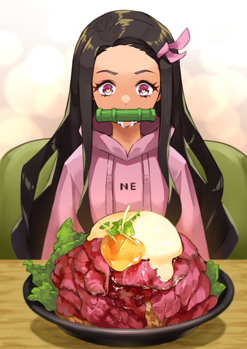 弾力＠異世界飯さんがTwitterに投稿した竈門禰豆子(鬼滅の刃)のイラスト。